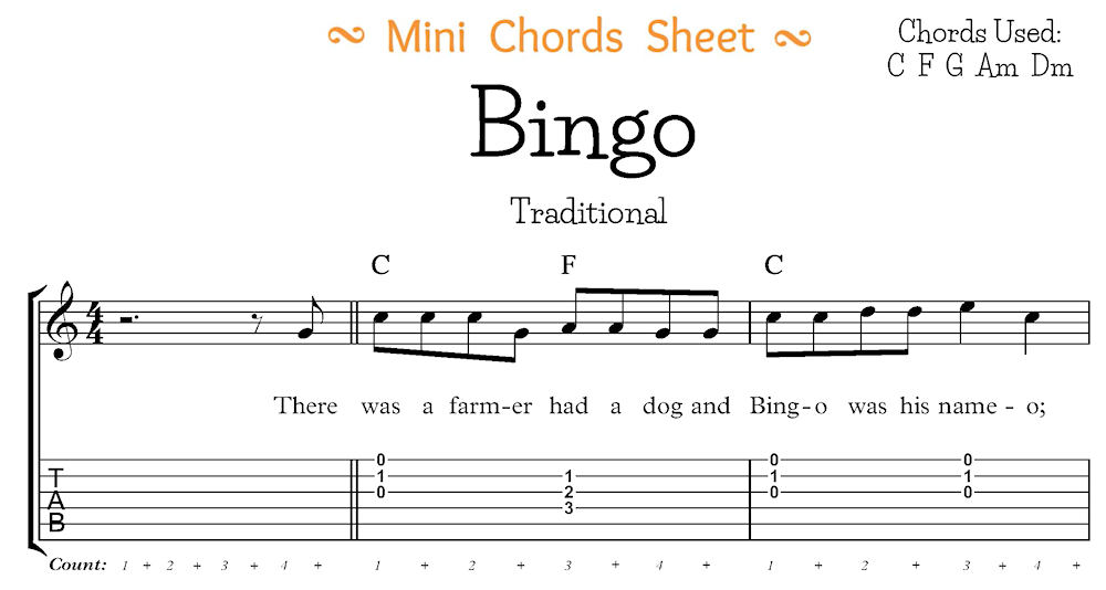 Bingo Mini Chord Sheet Segment Bingo Mini Chord Sheet Segment